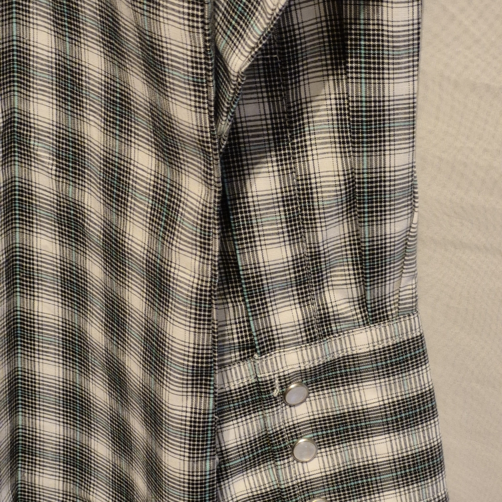 NWT LARGE TALL Luxury Wrangler Western Men's Black & White Plaid Shirt - Picture 15 of 15